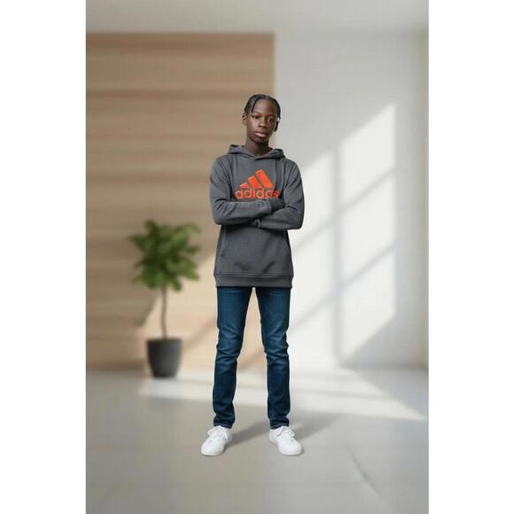 Adidas Boys' Gray Hoodie with Red Logo - Picture 1 of 5